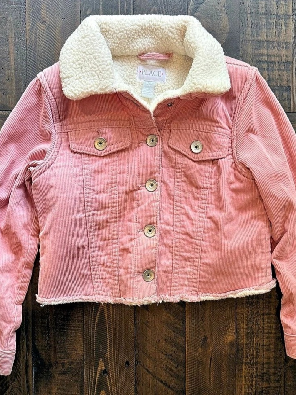 The Children's Place Girls Pink Corduroy Cropped Sherpa Jacket Size 5/6